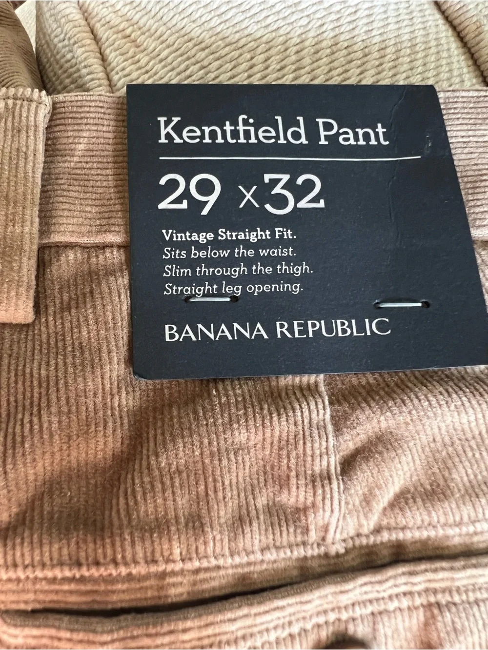 NWT Banana Republic Kentfield Corduroy Pants Vintage Straight 29x32 Tan